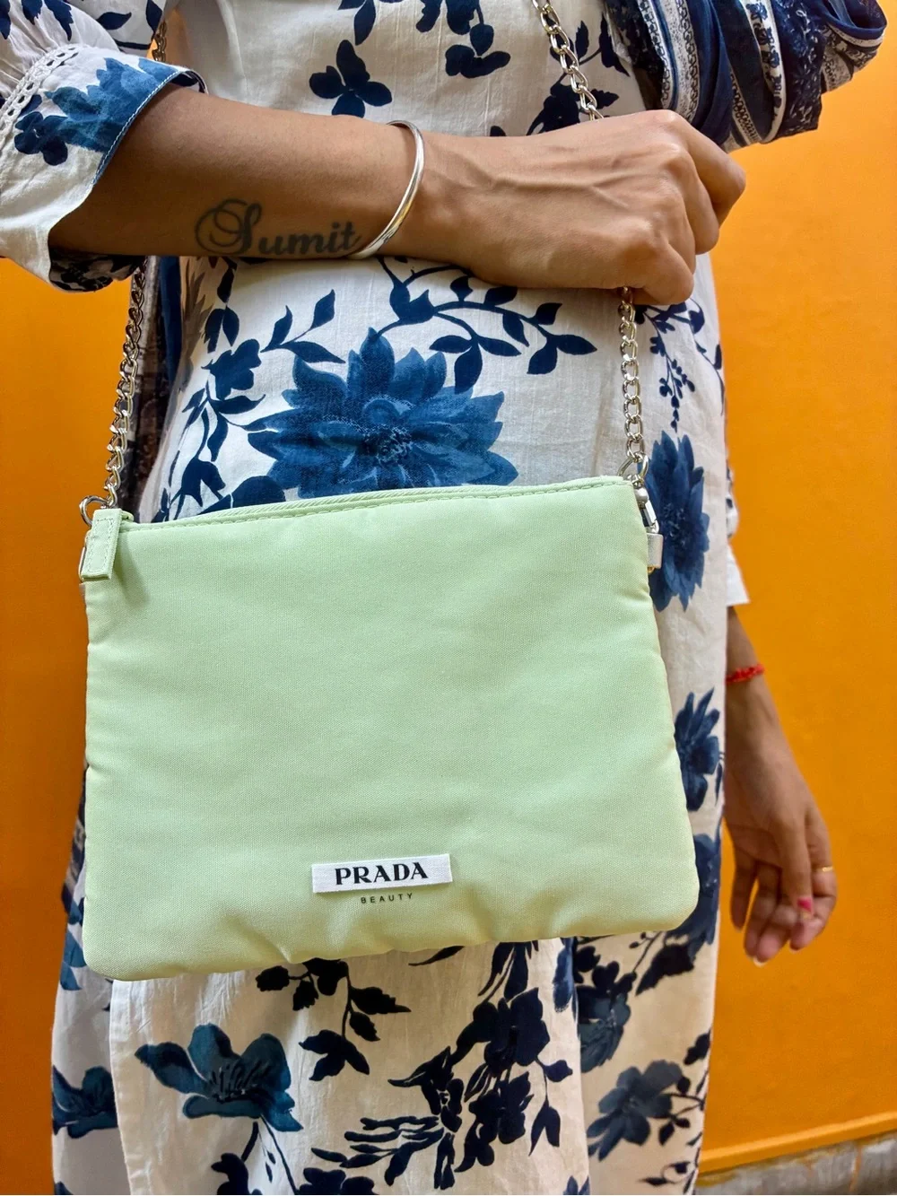 Classic and clean!Prada Beauty Mint Green Crossbody Bag with Chain Strap